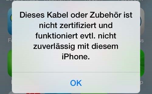 Lightning-Kabel Empfehlungen - Meldung Nicht Zertifiziertes Zubehoer1