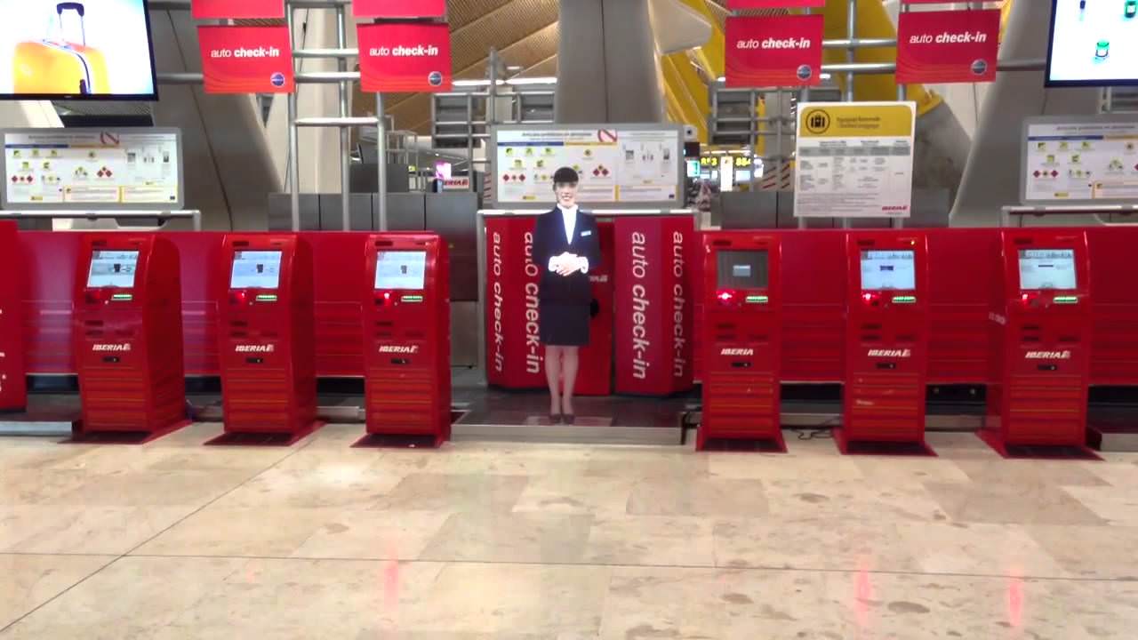 Iberia Auto Check in Madrid mit Hologramm