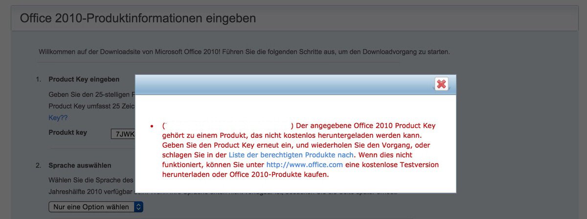 Die Kundenfreundlichkeit von Microsoft bei den fehlenden Downloadmöglichkeiten für ältere Office Suiten - Msofficefail