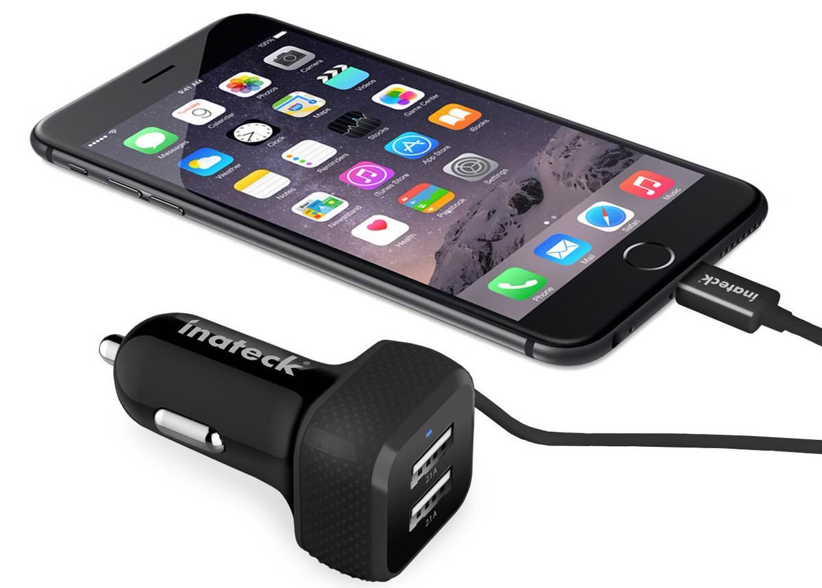 Auto-Ladeadapter mit 2-Port USB und integriertem MFI Lightning-Kabel - Al2011B