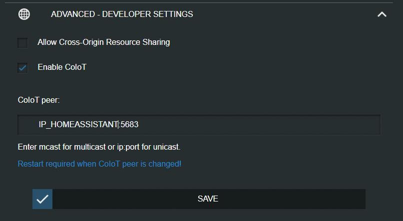 Shelly Developer settings