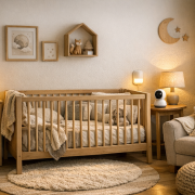 Praxis-Tutorial: Baby-Apps für Väter einrichten – Schritt für Schritt zum smarten Familienalltag Baby-Apps einrichten – Modernes Babyzimmer mit warmer Beleuchtung und dezent integrierter smarter Technik