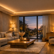 Shelly Motion 2 Vergleich ZigBee – Modernes Wohnzimmer mit sanfter Beleuchtung und integrierter Smart Home Technik als Blog-Header