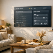 Smart Family Dashboard Kosten – Modernes Wohnzimmer mit Smart Display und Familienkalender als Blog-Header