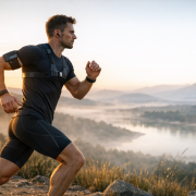 Polar Pulszonen Training – Sportler beim Training im Morgengrauen mit moderner Fitness-Technologie und Fokus auf Pulszonentraining