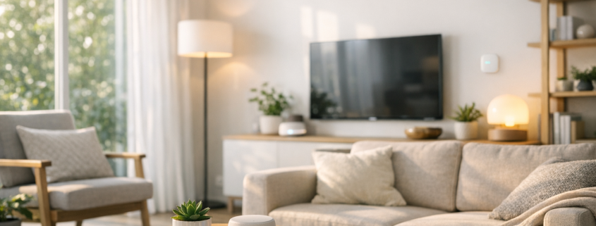 Homematic IP optimieren – Modernes Wohnzimmer mit integrierter Smart Home Beleuchtung und gemütlicher Atmosphäre als Blog-Header