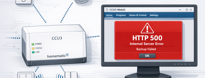 Homematic CCU3 Backup erstellen und wiederherstellen – CCU3 Homematic Zentrale mit HTTP 500 Backup-Fehler im WebUI und Smart Home Geräte-Verbindungen
