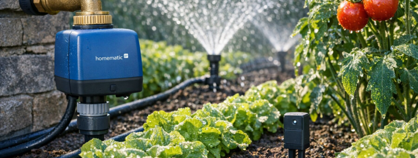 Gartenbewässerung automatisieren: Homematic IP Bewässerungscomputer programmieren – HomeMatic IP Bewässerungssystem automatisiert Gartenbewässerung mit Ventil am Wasserhahn und Bodenfeuchtesensor