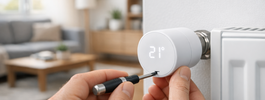 Smartes Thermostat in der Mietwohnung installieren – Smart Thermostat Installation auf Heizkörperventil in moderner Mietwohnung