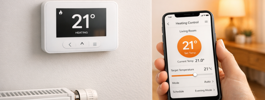 Heizkosten sparen mit automatischer Heizsteuerung – Intelligente Heizsteuerung mit programmierbarem Thermostat und Smartphone-App für automatische Heizkosten-Optimierung