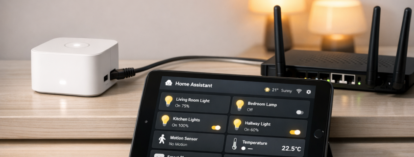 IKEA TRÅDFRI in Home Assistant einbinden: Komplettanleitung – IKEA TRÅDFRI Gateway verbunden mit Home Assistant Dashboard auf Tablet