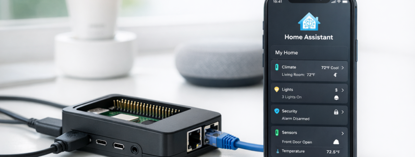 Home Assistant auf Raspberry Pi installieren ohne Bohren – Raspberry Pi 4 mit Home Assistant auf Schreibtisch ohne Wandmontage - Smart Home Setup ohne Bohren