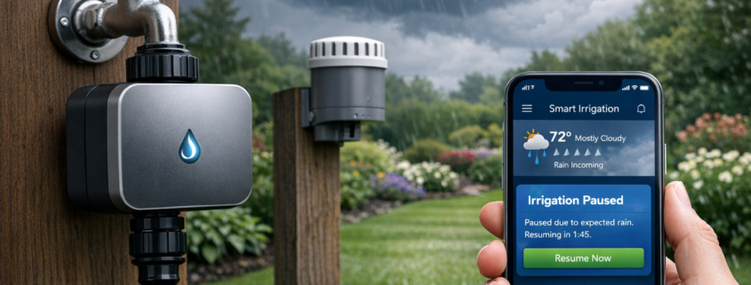 Bewässerung bei Regen stoppen: Wetterbasierte Steuerung – Smart Bewässerungssteuerung mit Regensensor und Smartphone-App für wetterbasierte Gartenbewässerung