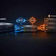 TrueNAS iSCSI Target als Proxmox Storage Backend einrichten – TrueNAS iSCSI Target Proxmox Storage Backend Konfiguration - professionelle Netzwerk-Illustration