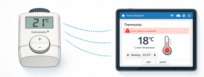 Homematic Thermostat Temperaturwerte werden nicht an Home Assistant übertragen – Homematic Thermostat zeigt 21°C während Home Assistant Dashboard veraltete 18°C Temperatur anzeigt
