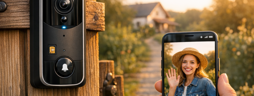 Video-Türklingel ohne WLAN: Alternativen mit SIM-Karte – Video-Türklingel mit SIM-Karte am Gartentor montiert, Smartphone zeigt Live-Übertragung