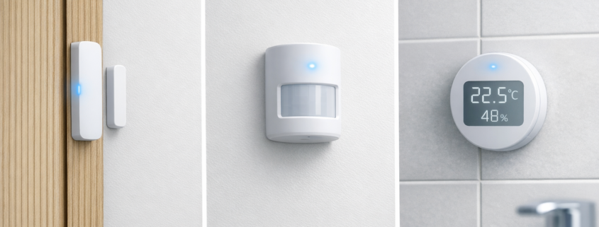 Smart Home Sensoren ohne Bohren befestigen: 7 Methoden – Smart Home Sensoren ohne Bohren an verschiedenen Wandoberflächen befestigt - professionelle Installation