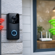 Video-Türklingel bei schlechtem WLAN - So funktioniert es trotzdem Video-Türklingel bei schlechtem WLAN - So funktioniert es trotzdem – Video-Türklingel mit schwachem WLAN-Signal an Haustür mit Signalstärke-Anzeige