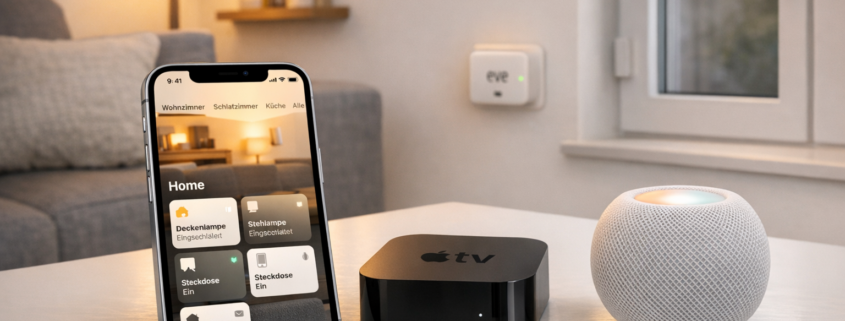 Apple HomeKit Smart Home: Kompletter Einsteiger-Guide für iPhone-Nutzer – Apple HomeKit Smart Home Setup mit iPhone, Apple TV 4K und smarten Geräten im modernen Wohnzimmer