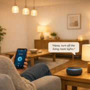 Alexa Licht steuern ohne Elektriker - Einfache Anleitung – Alexa Smart Home Beleuchtung ohne Elektriker - Person steuert WLAN-Lampen per Sprachbefehl