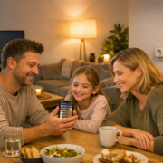 HomeKit in der Mietwohnung: Was ist erlaubt und was nicht? HomeKit in der Mietwohnung: Was ist erlaubt? – Familie bedient HomeKit Smart Home System in moderner Mietwohnung mit Apple TV und Philips Hue