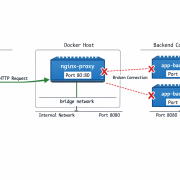 Docker Nginx Reverse Proxy Netzwerk-Architektur Diagramm mit Port-Mapping und Backend-Verbindungen