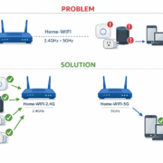 WLAN Frequenzband-Trennung Diagramm - 2.4GHz und 5GHz Netzwerke separat für Smart Home Geräte