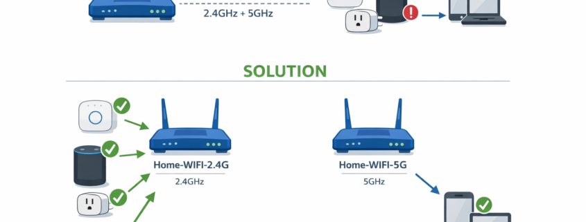 WLAN Frequenzband-Trennung Diagramm - 2.4GHz und 5GHz Netzwerke separat für Smart Home Geräte