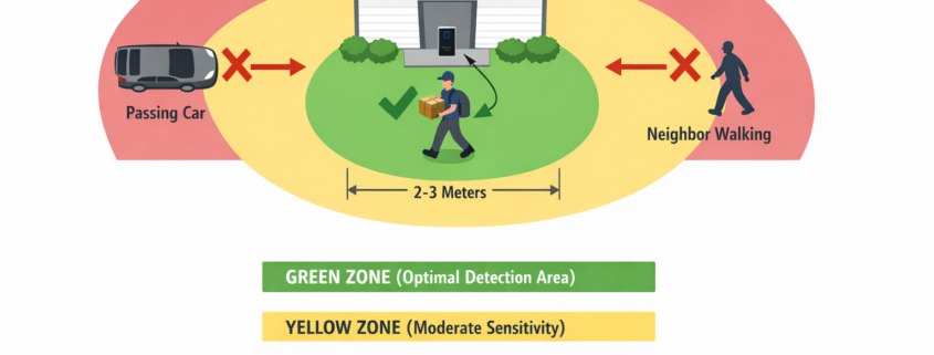 Bewegungszone-Diagramm für Video-Türklingel: richtige vs. falsche Einstellungen