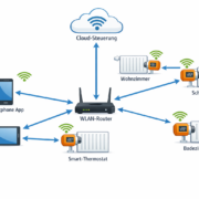 Heizung per Smartphone App steuern – So machst du deine Heizung in 30 Minuten smart Smart-Home Heizungssteuerungs-Diagramm mit WLAN-Vernetzung und App-Anbindung