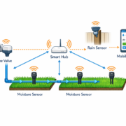 Rasen automatisch bewässern: So geht's ohne Gärtner in 3 Schritten Smart Home Bewässerungssystem Diagramm mit Zigbee-Ventilen und Bodenfeuchtesensoren