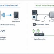 Video-Türklingel Akku oder Kabel: Was ist besser für wen? Technisches Diagramm Akku vs Kabel Video-Türklingel Systemvergleich