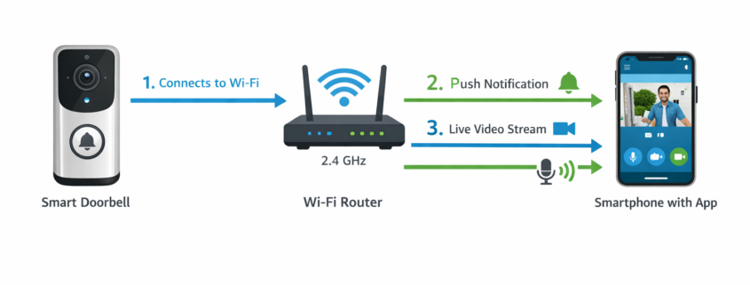 Technisches Diagramm der Video-Türklingel WLAN-Verbindung mit Smartphone-App