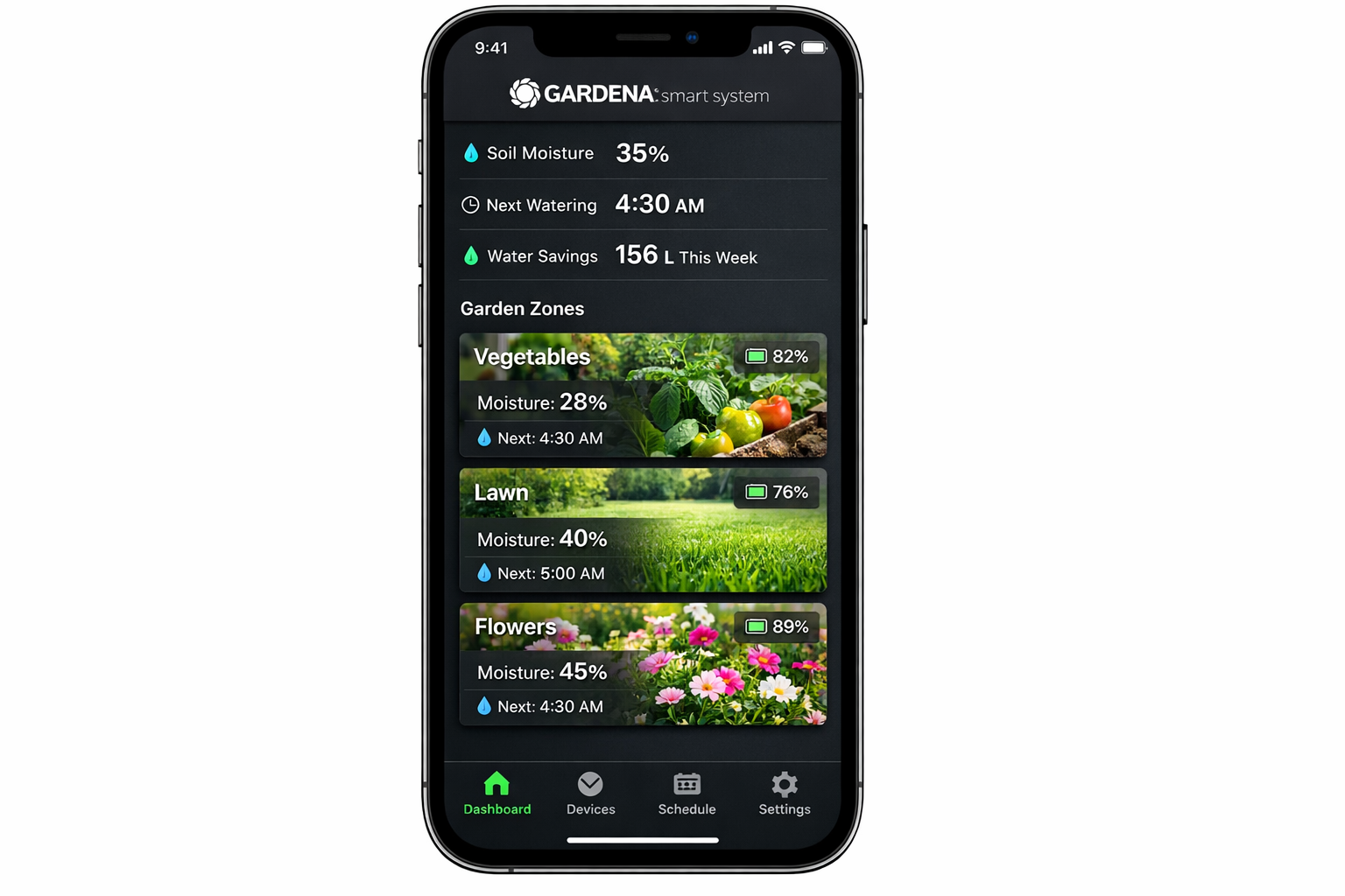 <strong><a class="affiliate-link affiliate-awin" href="https://www.awin1.com/pclick.php?p=36037930695&a=398485&m=11657" rel="nofollow sponsored noopener" target="_blank">Gardena Smart System Angebot</a></strong> App Interface mit Bodenfeuchtigkeit und Bewässerungsplanung