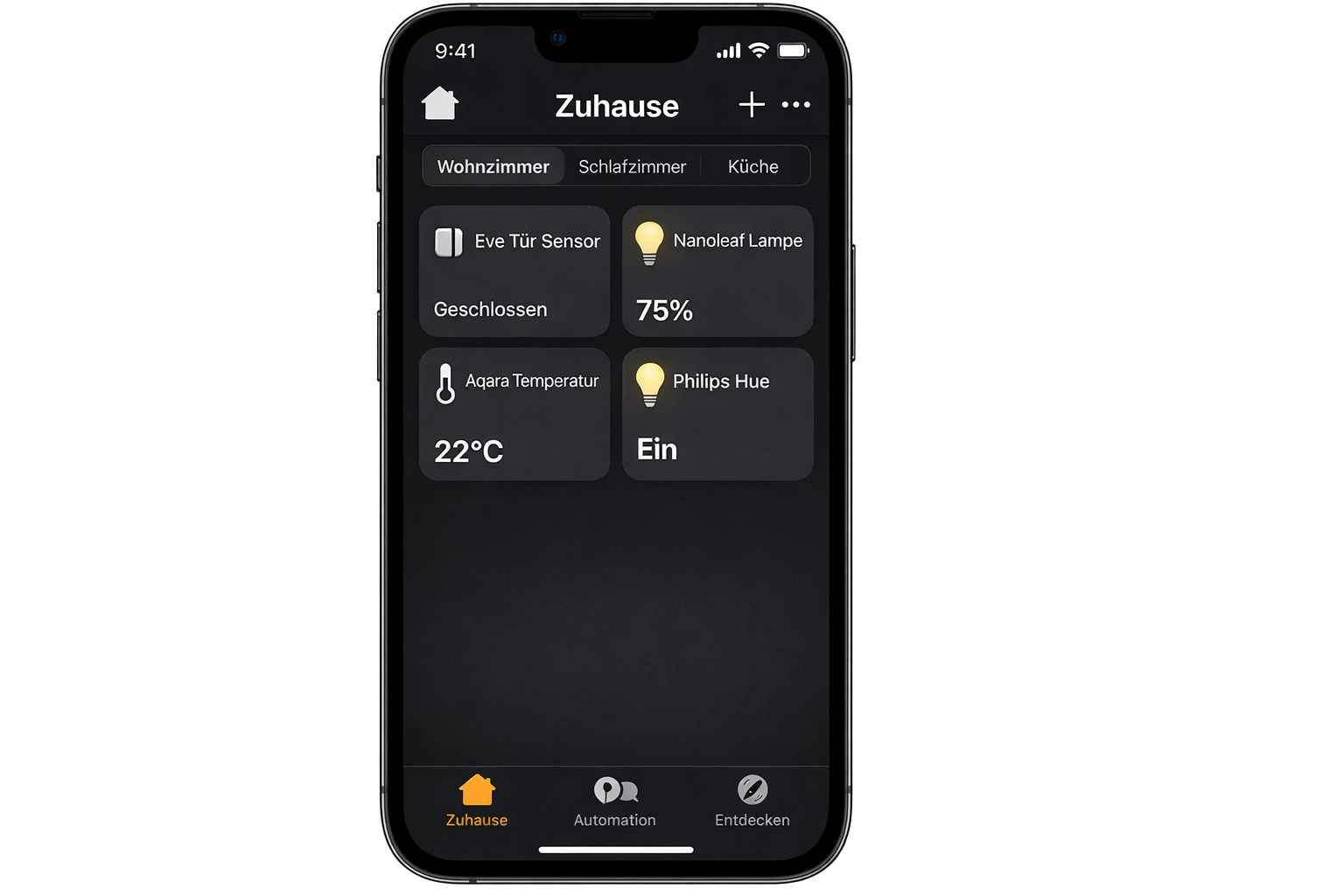 Apple Home App Screenshot mit verschiedenen Matter-Geräten in deutscher Sprache