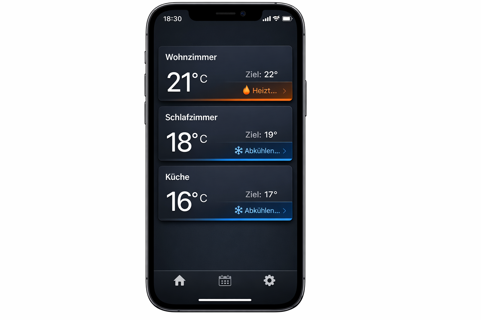 Smartphone App für smarte Heizungssteuerung - Raumtemperaturen und Zeitpläne verwalten