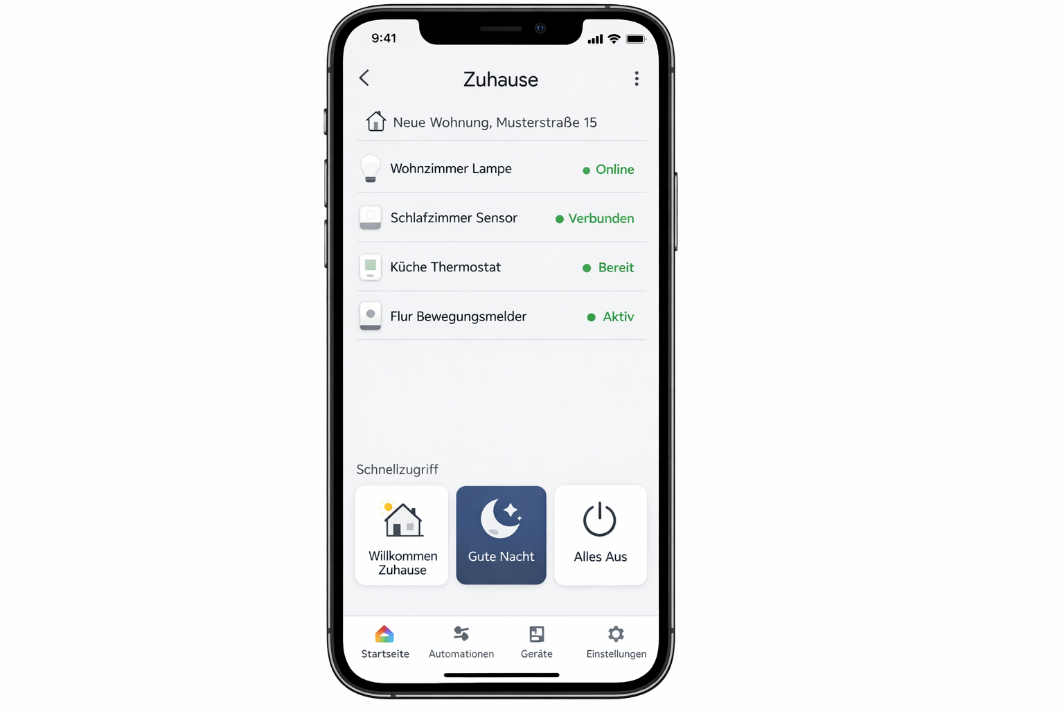 Google Home App zeigt erfolgreich verbundene Smart Home Geräte nach Umzug