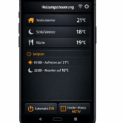 Smart Home App Screenshot für automatische Heizungssteuerung mit Zeitplan und Raumtemperaturen