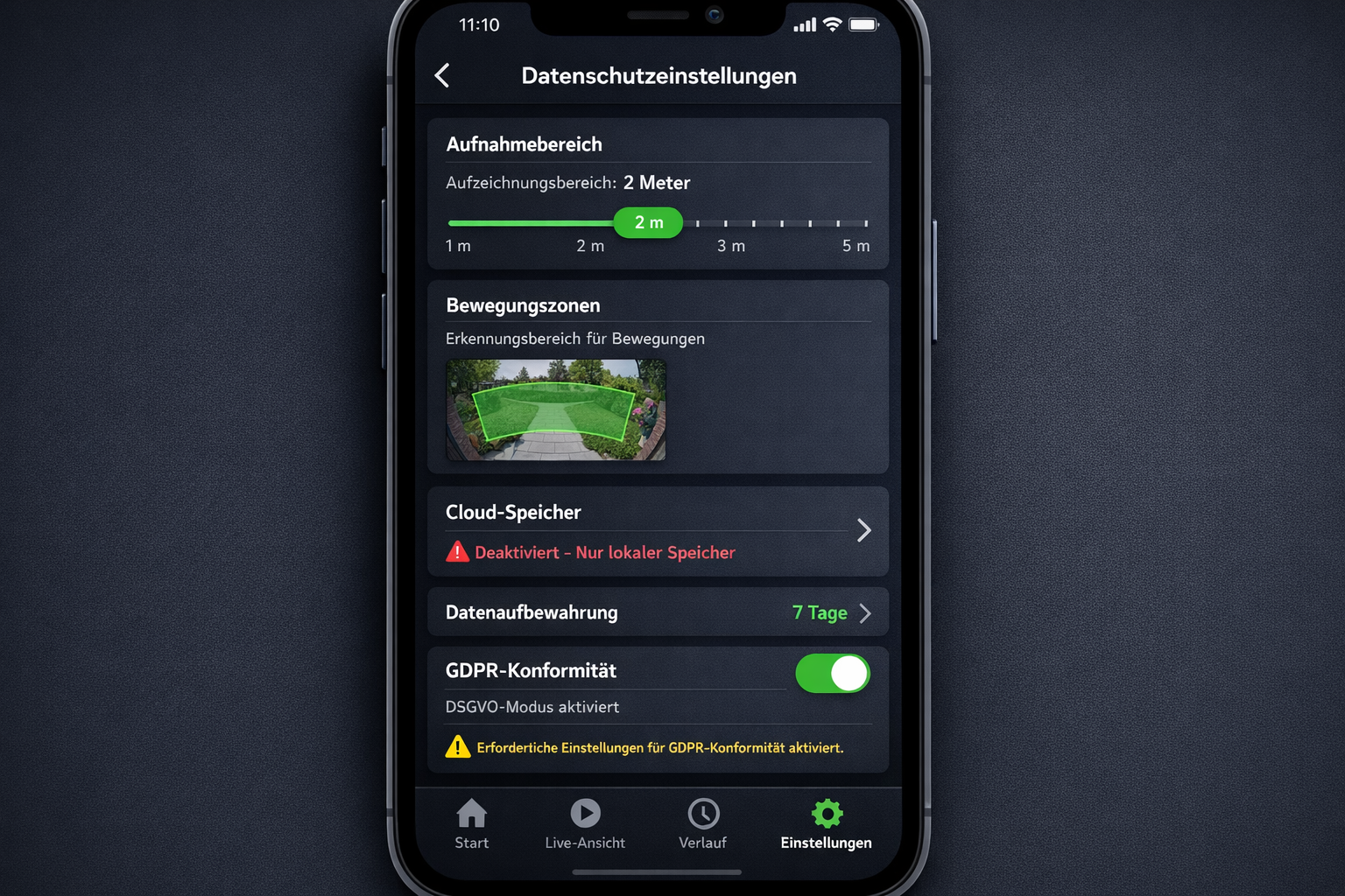Video-Türklingel App Datenschutz-Einstellungen mit DSGVO-konformen Konfigurationsoptionen