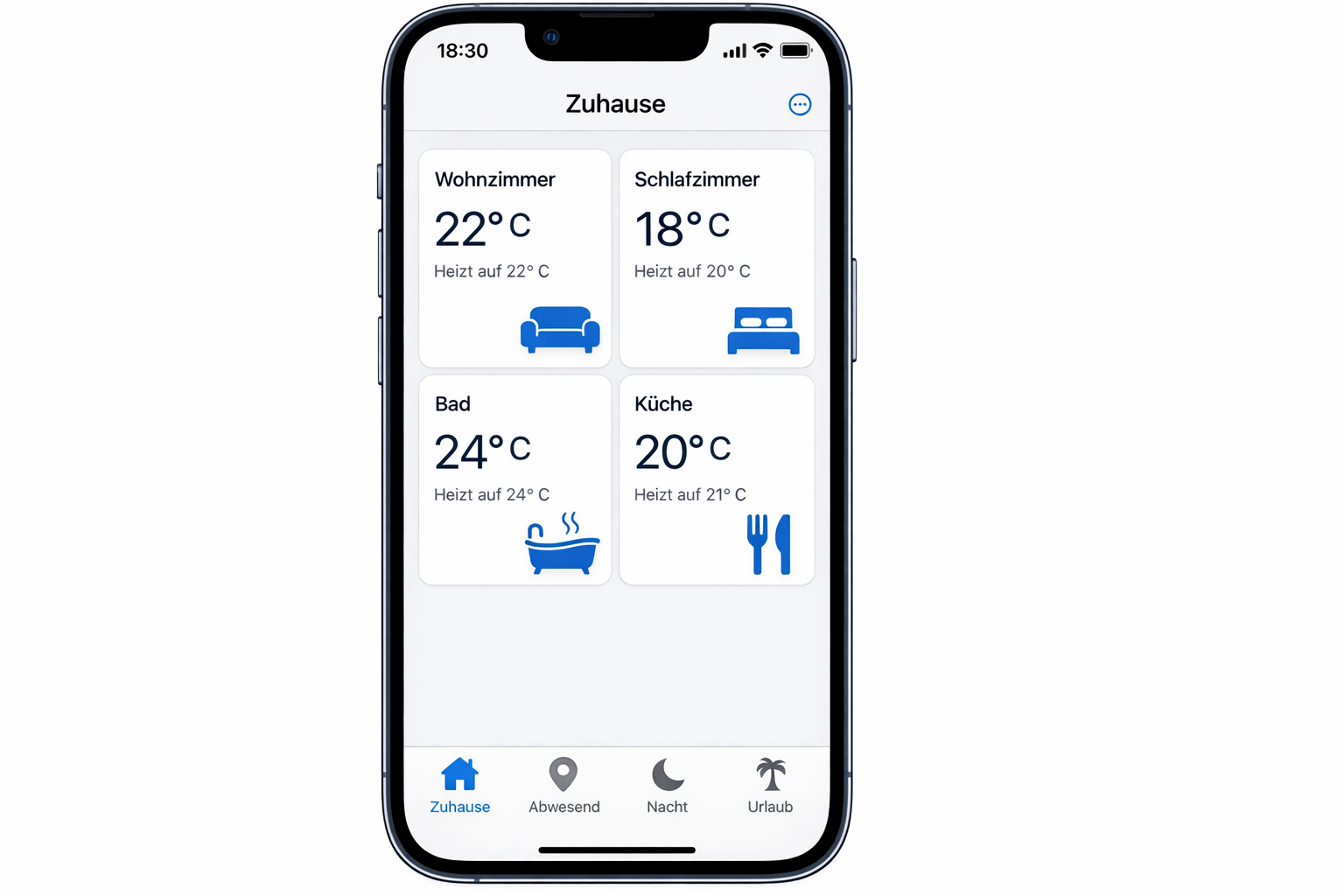 Apple Home App Screenshot mit HomeKit Heizungssteuerung und Raumtemperaturen