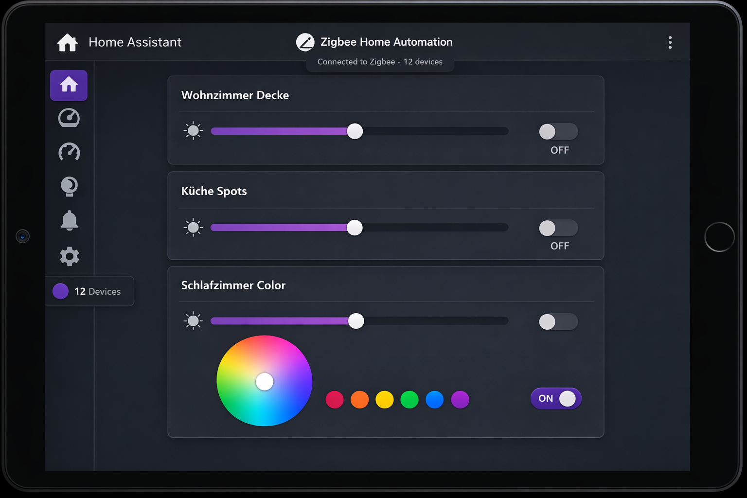 Home Assistant Dashboard mit Philips Hue Lampen Steuerung ohne Bridge - Zigbee Integration