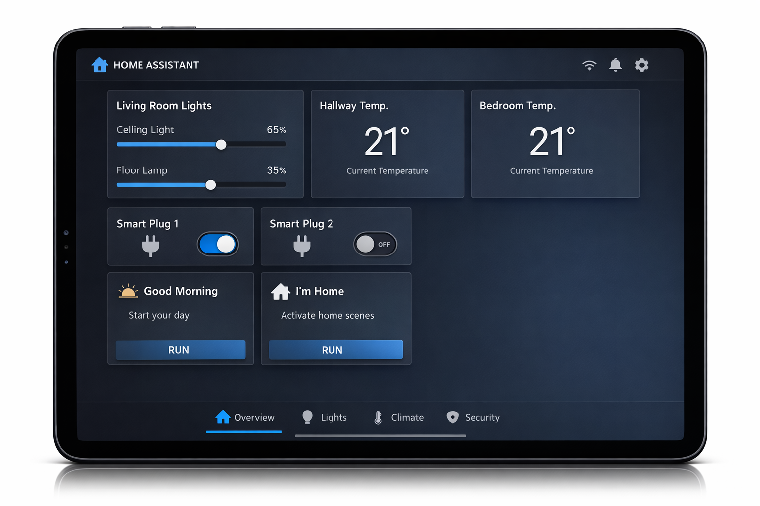 Home Assistant Dashboard mit Smart Home Gerätesteuerung und Automatisierungen