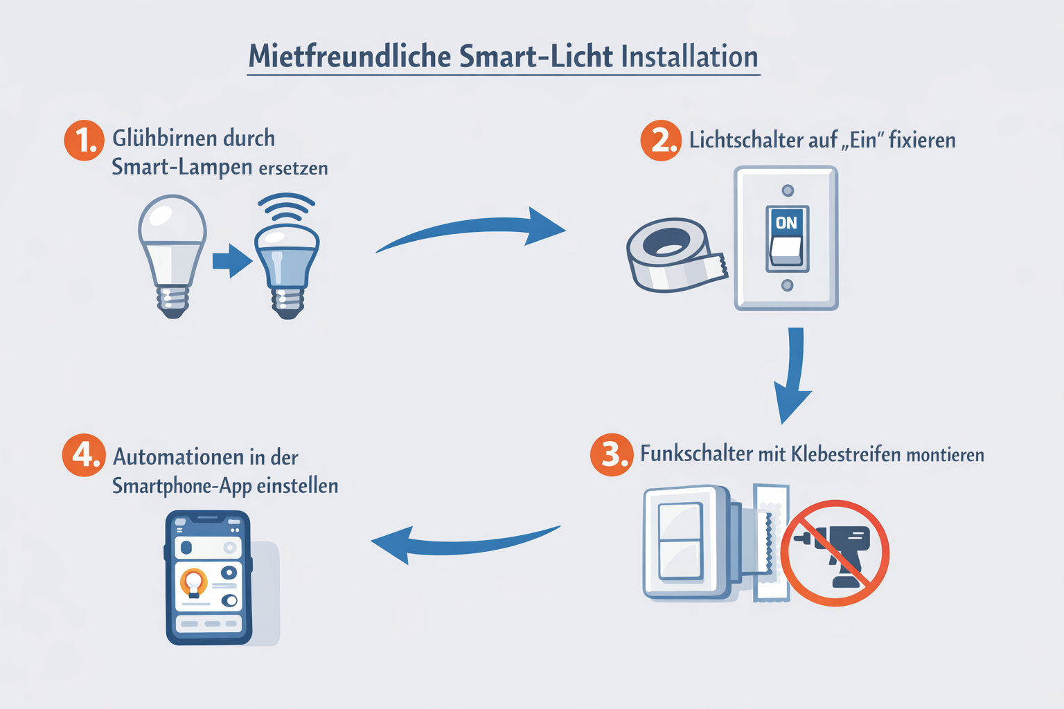 Installationsanleitung für smartes Licht in Mietwohnung ohne Bohren in 4 Schritten