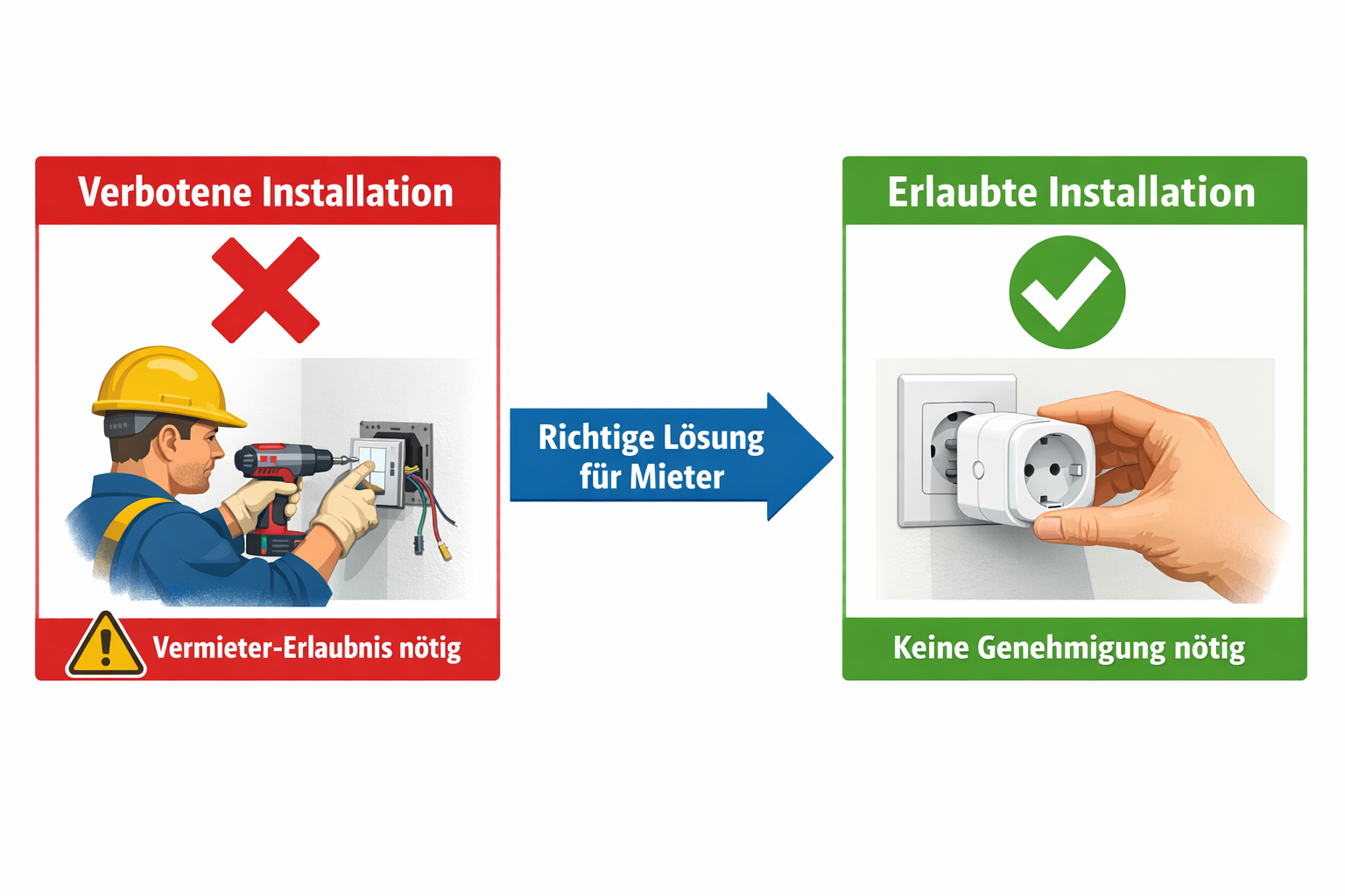 Vergleichsdiagramm erlaubte vs. verbotene Smart-Home-Installation in Mietwohnungen