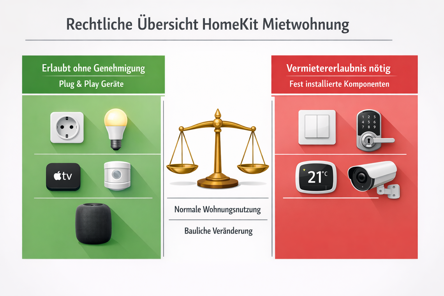 Rechtliche Übersicht erlaubte und genehmigungspflichtige HomeKit Geräte in Mietwohnung