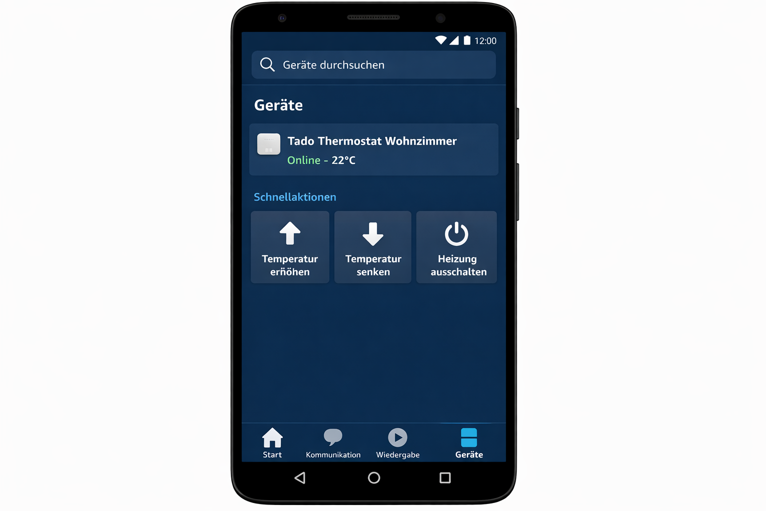 Amazon Alexa App Screenshot mit verbundenem Tado Thermostat