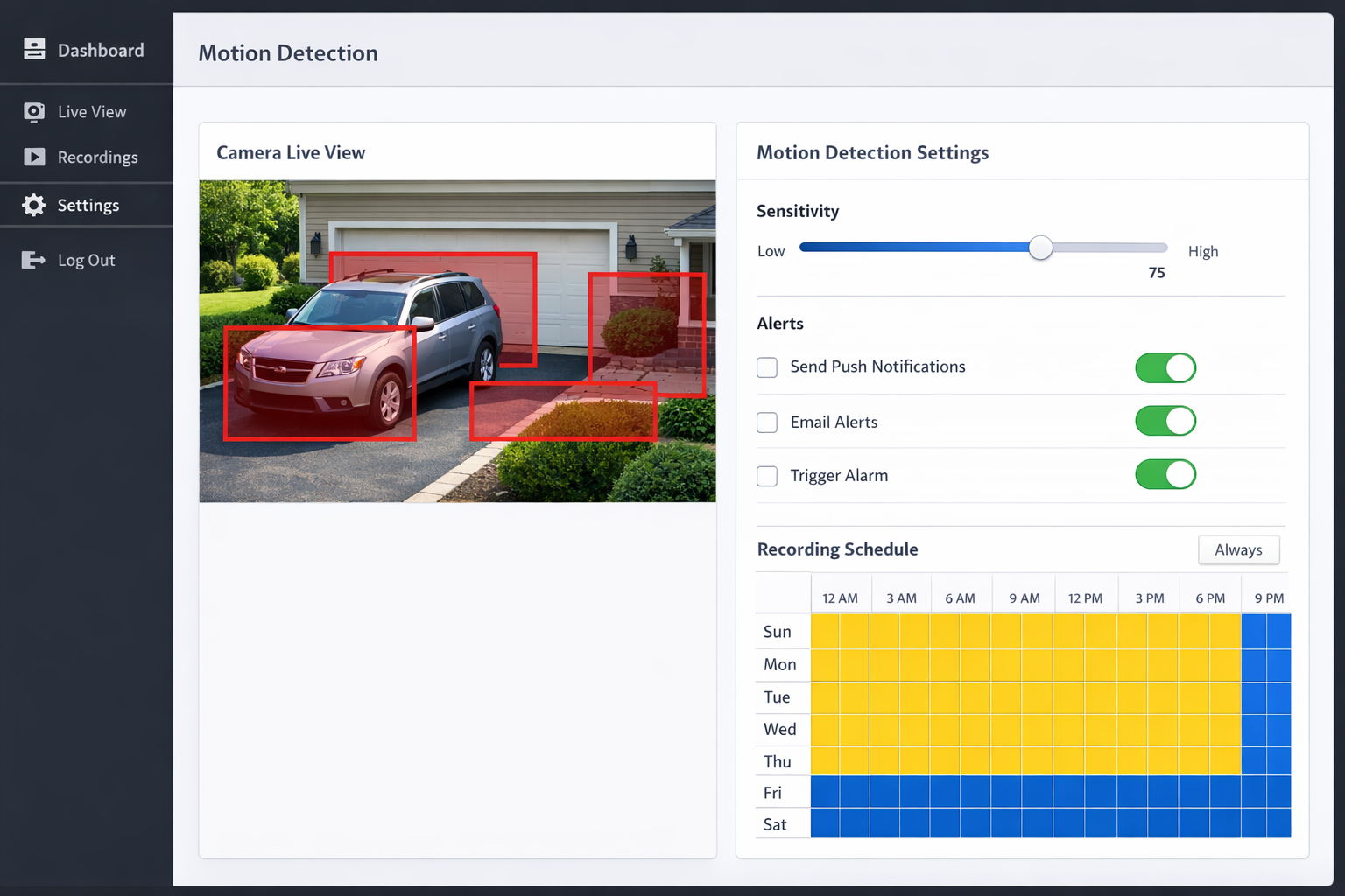 Überwachungskamera Einstellungen für Bewegungserkennung und Benachrichtigungen konfigurieren