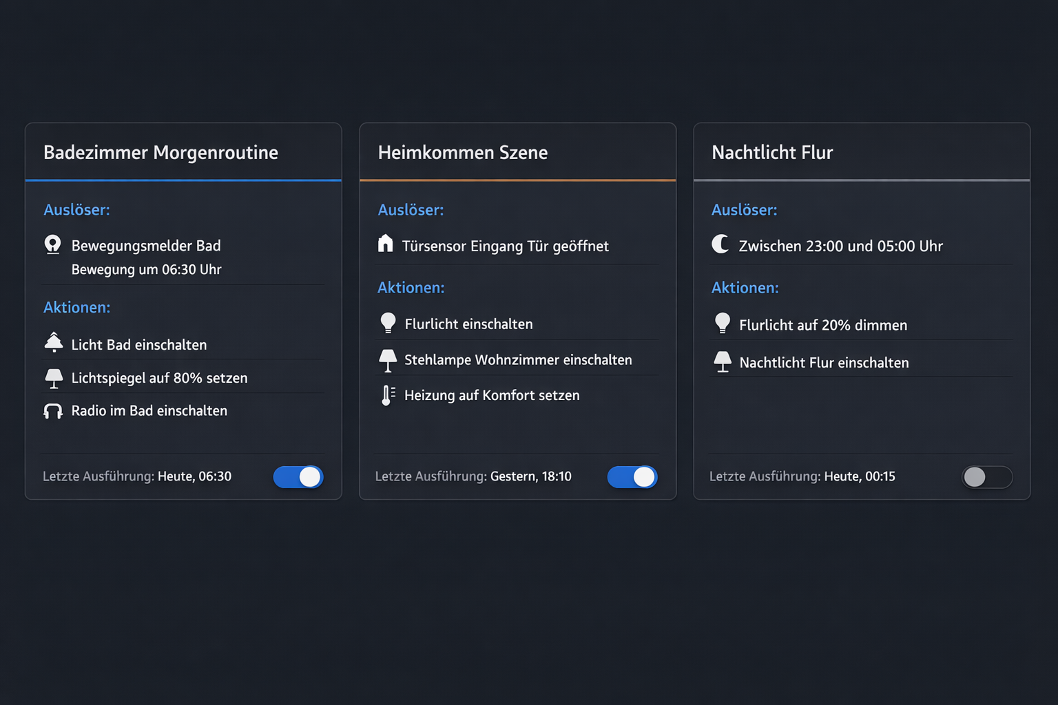 Home Assistant Dashboard mit Automatisierungsregeln für smartes Licht ohne Verkabelung