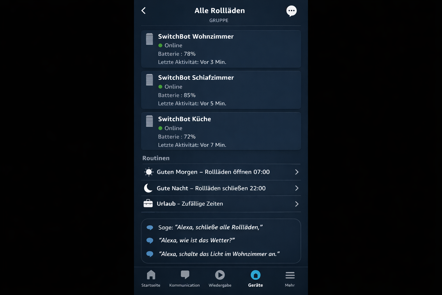 Alexa App mit Smart-Rolladen Integration und automatischen Routinen