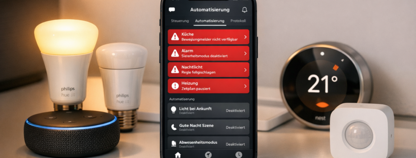 Smart Home Automatisierung funktioniert nicht: Regeln reparieren – Smart Home Automatisierung Fehlerdiagnose - Smartphone App zeigt defekte Regeln und offline Geräte
